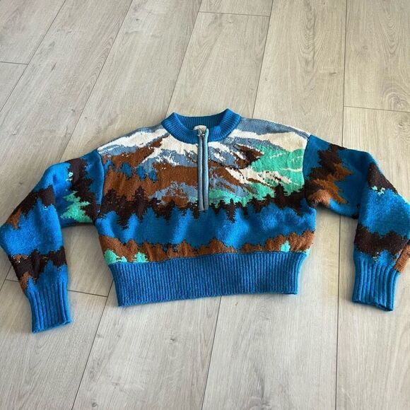 BDG Jesse Half-Zip Sweater Size XS Graphic Landscape Urban Outfitters - Picture 1 of 9